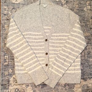 J. Crew Gray and Cream Striped Cardigan